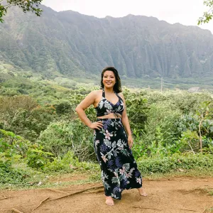 Bamboo Orchid Wrap Pants and Top Set, Made in Hawaii