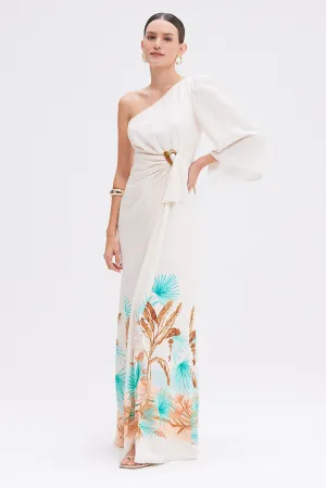 BANANEIRA TROPICAL ONE SHOULDER MAXI DRESS
