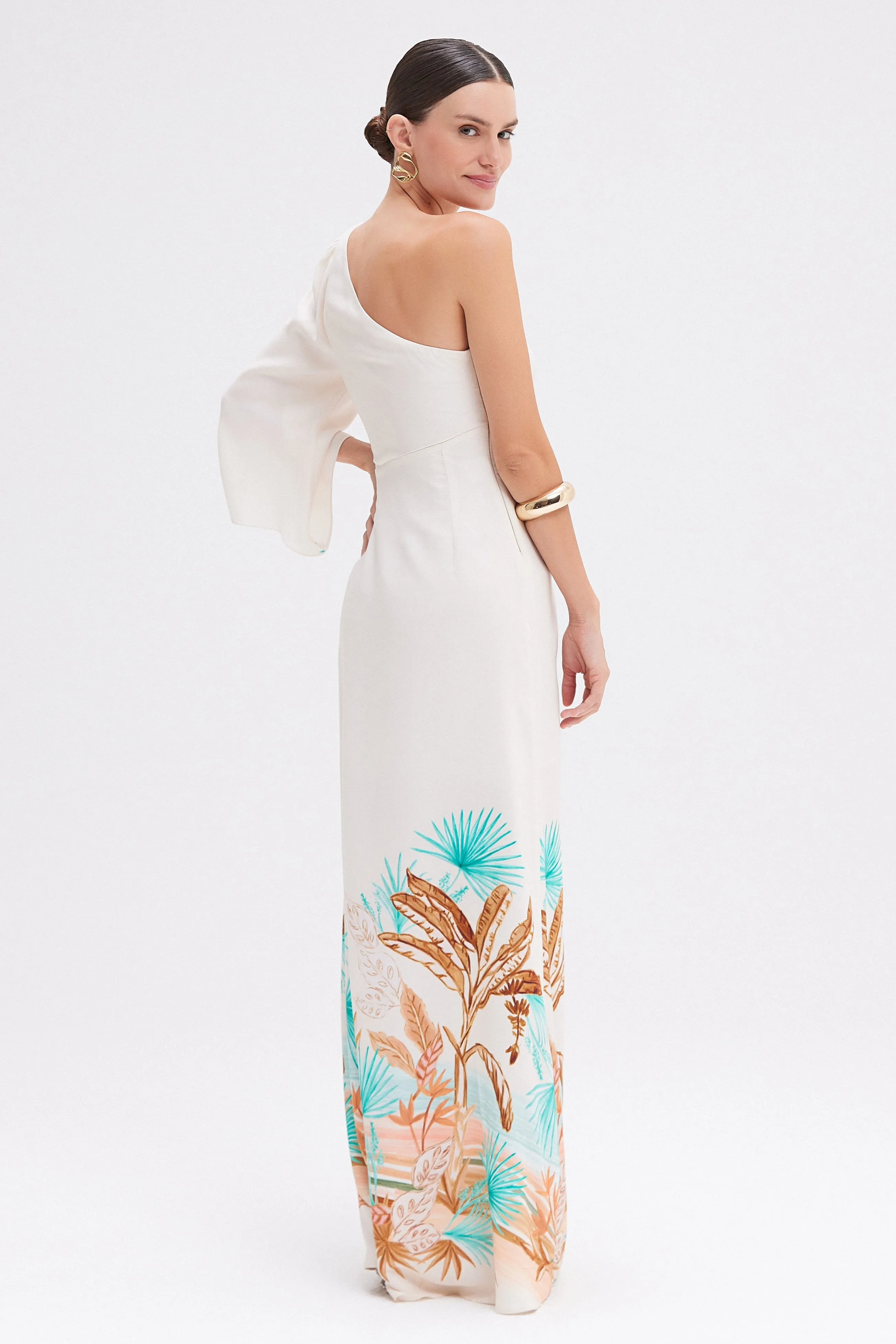 BANANEIRA TROPICAL ONE SHOULDER MAXI DRESS