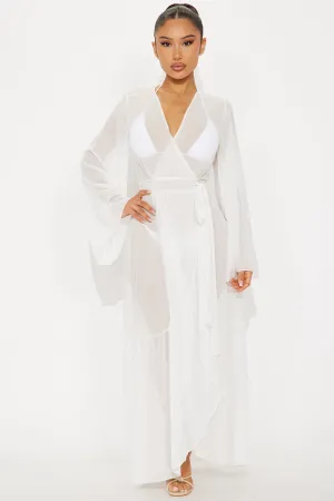 Beach Vacation Ruffle Cover Up Maxi Kimono - White