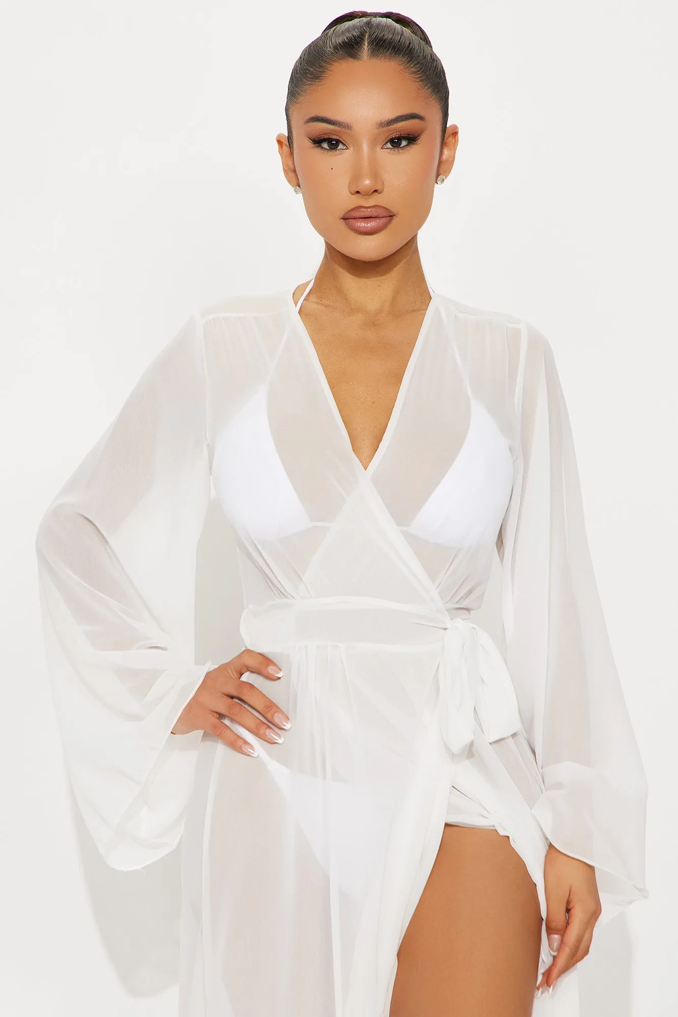 Beach Vacation Ruffle Cover Up Maxi Kimono - White