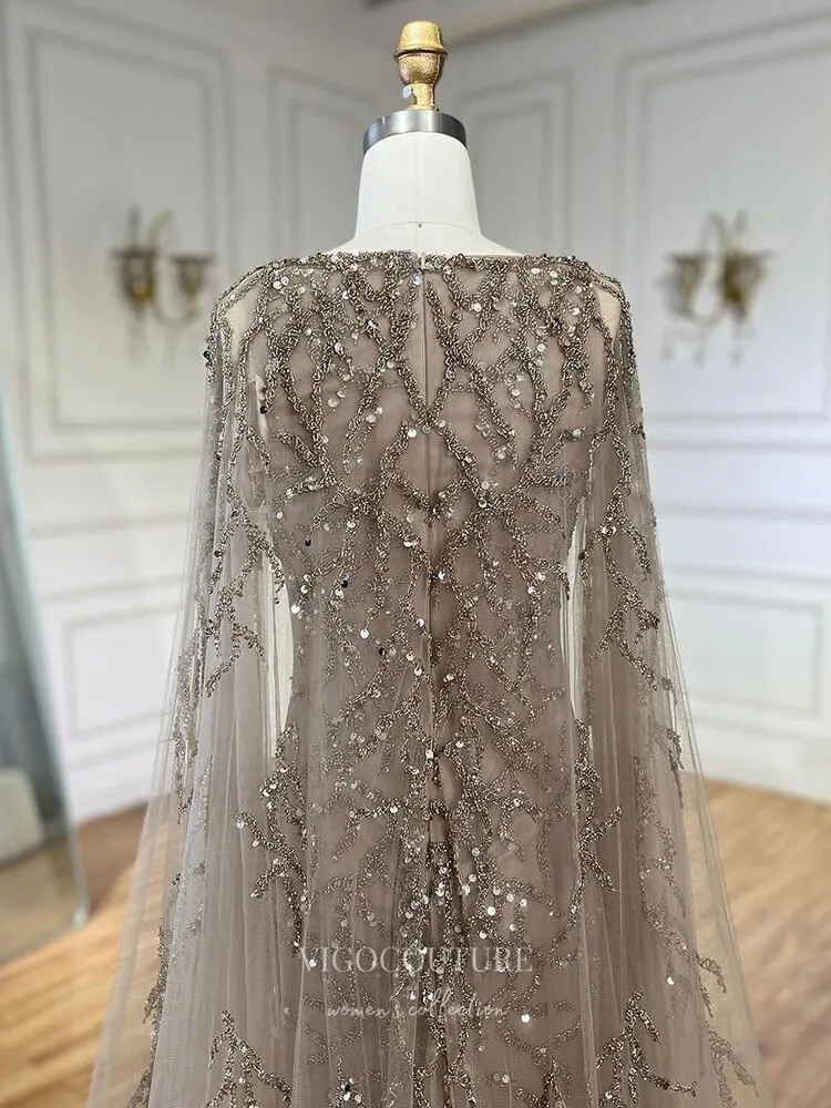 Beaded Lace Cape Sleeve Prom Dresses Sheath Boat Neck Pageant Dress 24513
