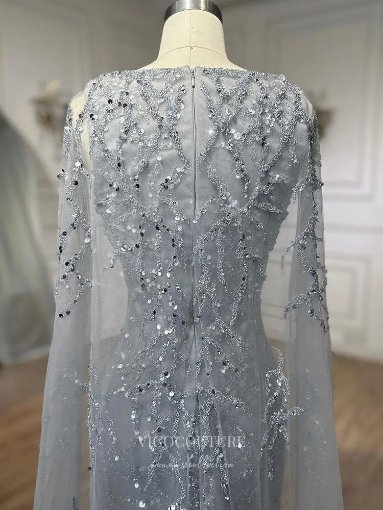 Beaded Lace Cape Sleeve Prom Dresses Sheath Boat Neck Pageant Dress 24513
