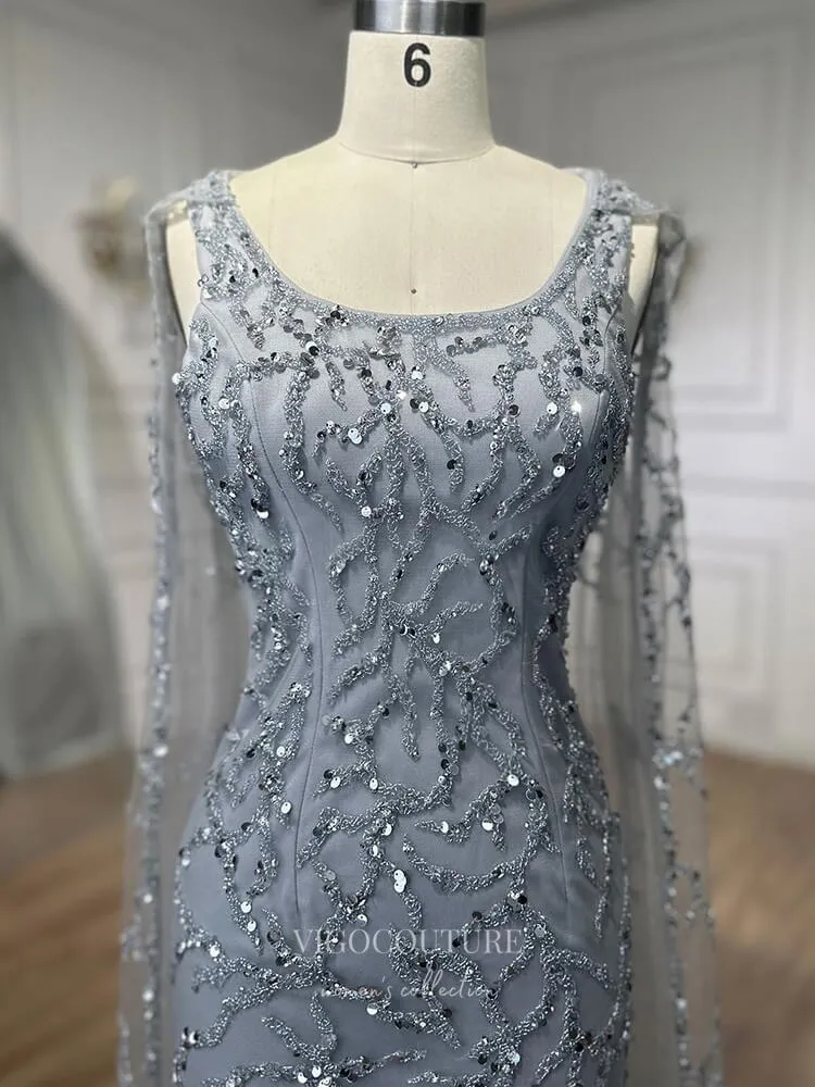 Beaded Lace Cape Sleeve Prom Dresses Sheath Boat Neck Pageant Dress 24513