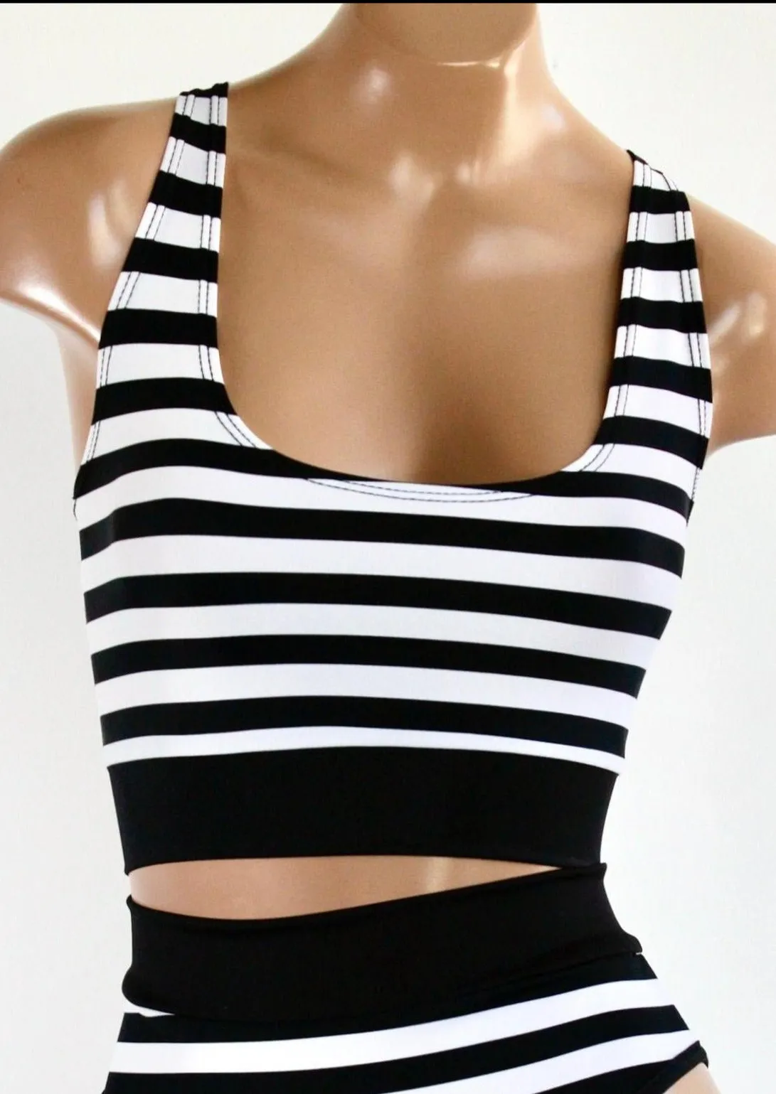 Beetle Babe Black and White Stripes Sporty Tank