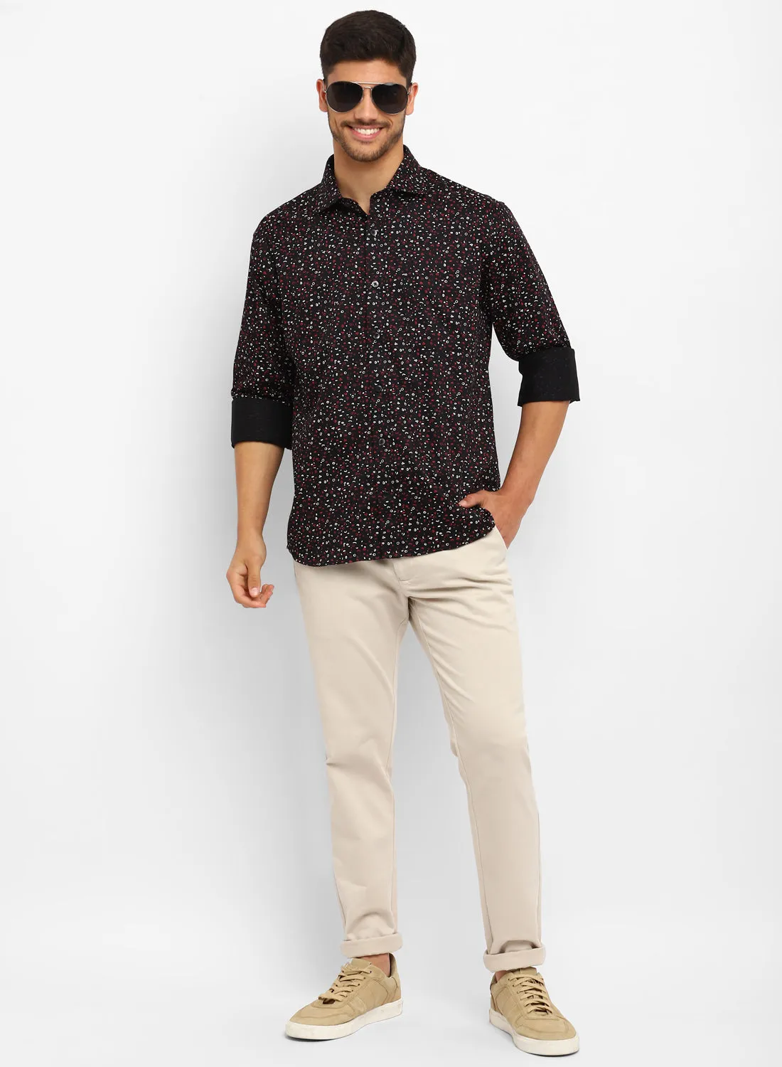 Black Cotton Printed Full Sleeve Shirt