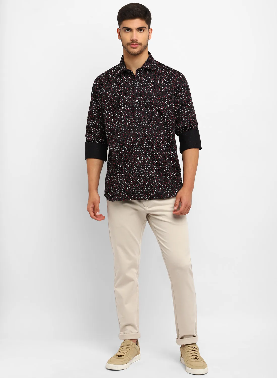 Black Cotton Printed Full Sleeve Shirt
