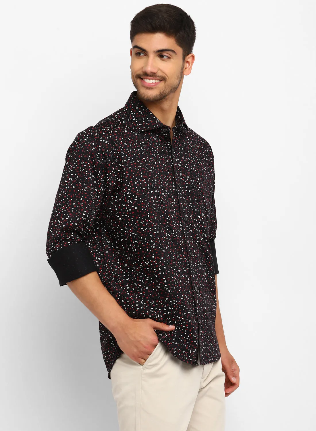 Black Cotton Printed Full Sleeve Shirt