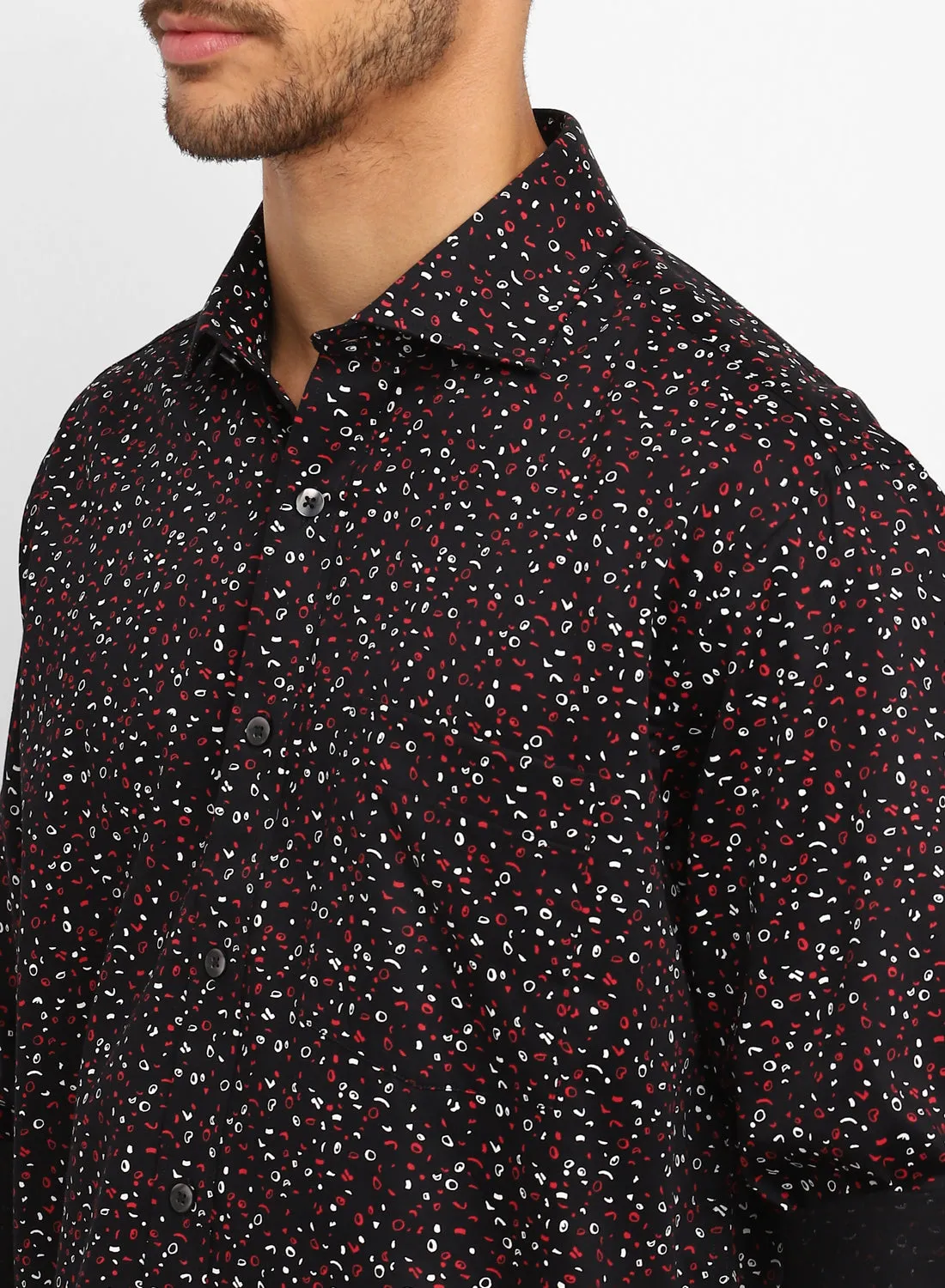 Black Cotton Printed Full Sleeve Shirt