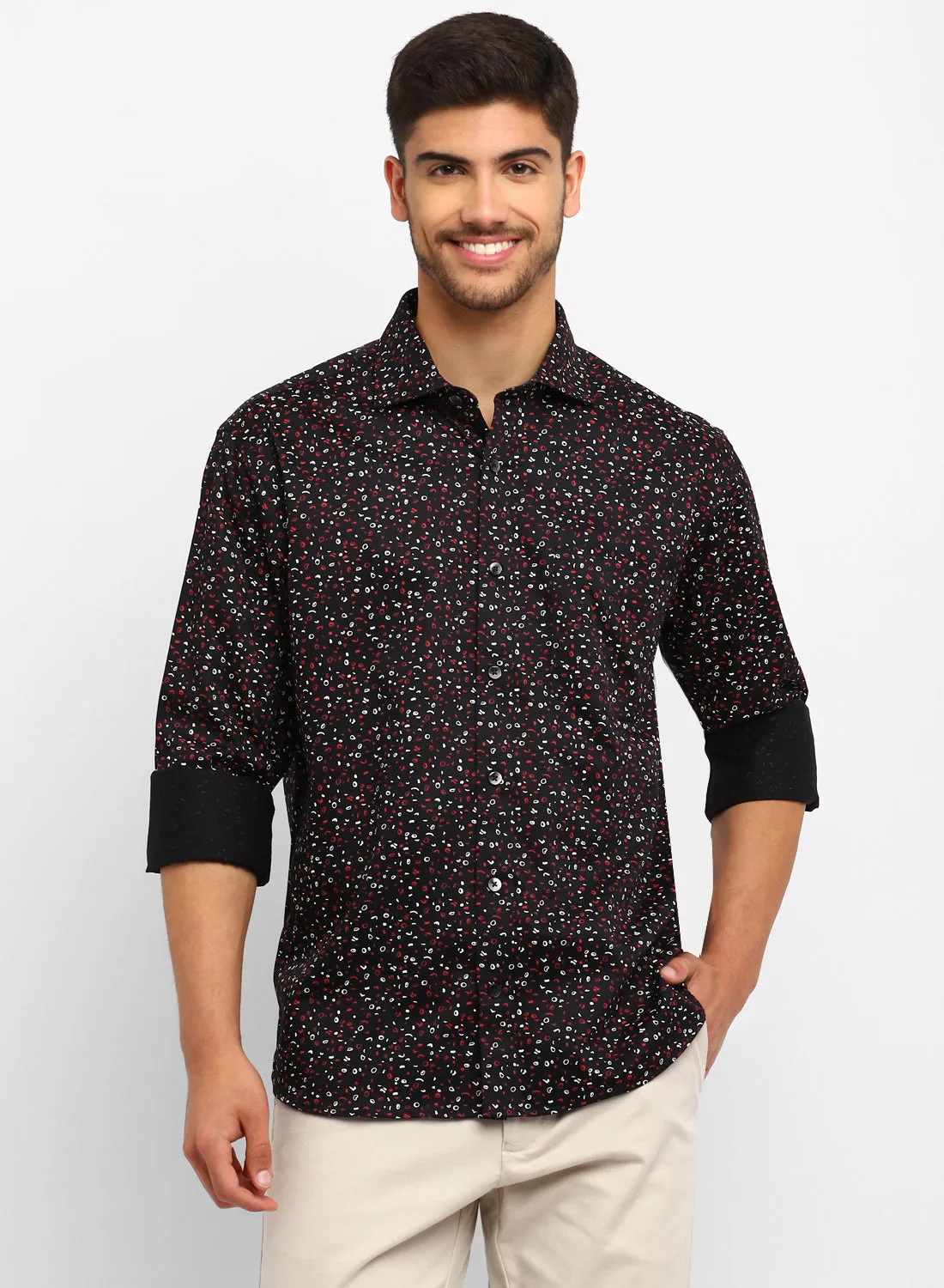 Black Cotton Printed Full Sleeve Shirt