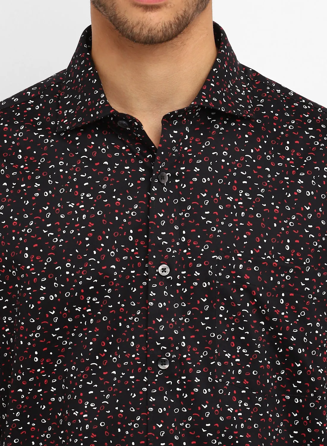 Black Cotton Printed Full Sleeve Shirt