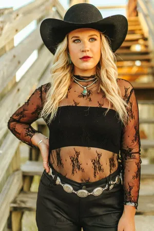 Black Mesh Long Sleeve Stretch Top