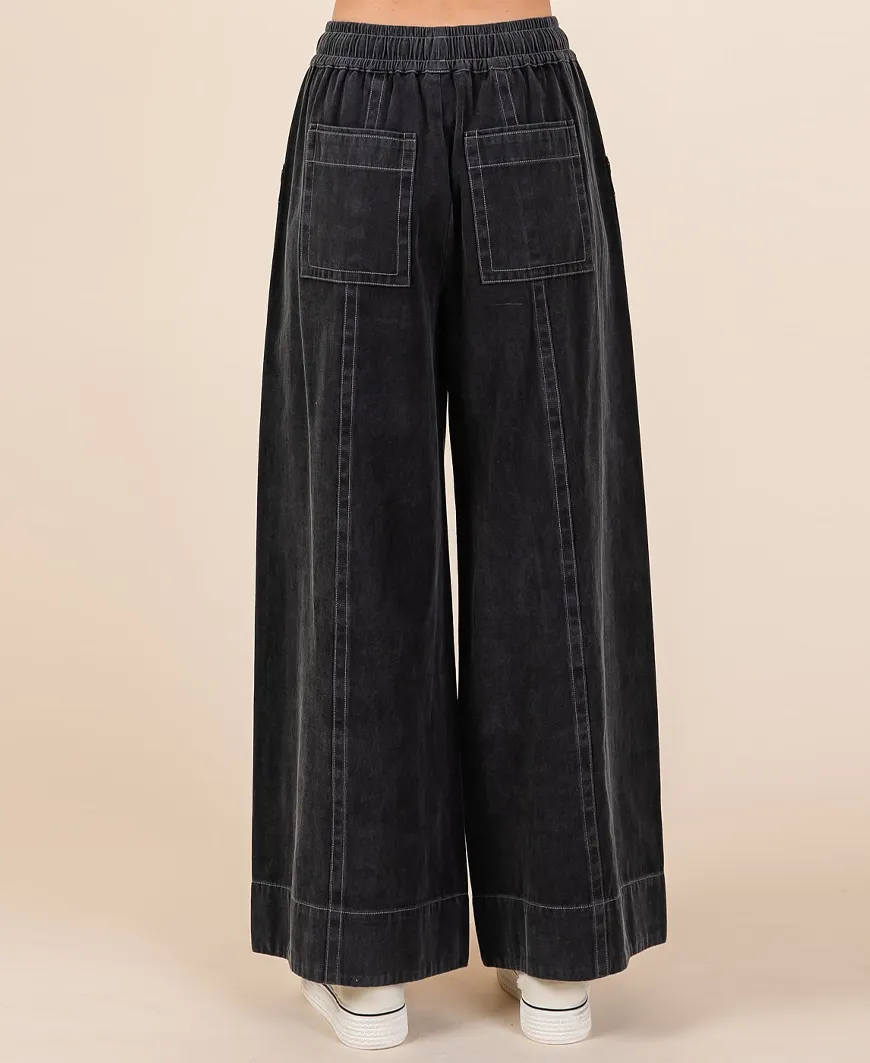 Black Mineral Wash Wide Leg Pants