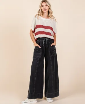 Black Mineral Wash Wide Leg Pants