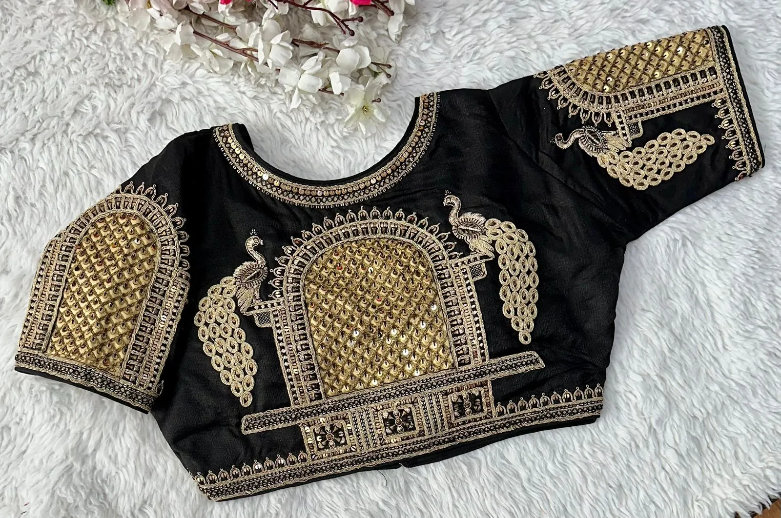 Black Watermelon Silk Blouse with Beautiful Cording and Hand-Touched Sequins