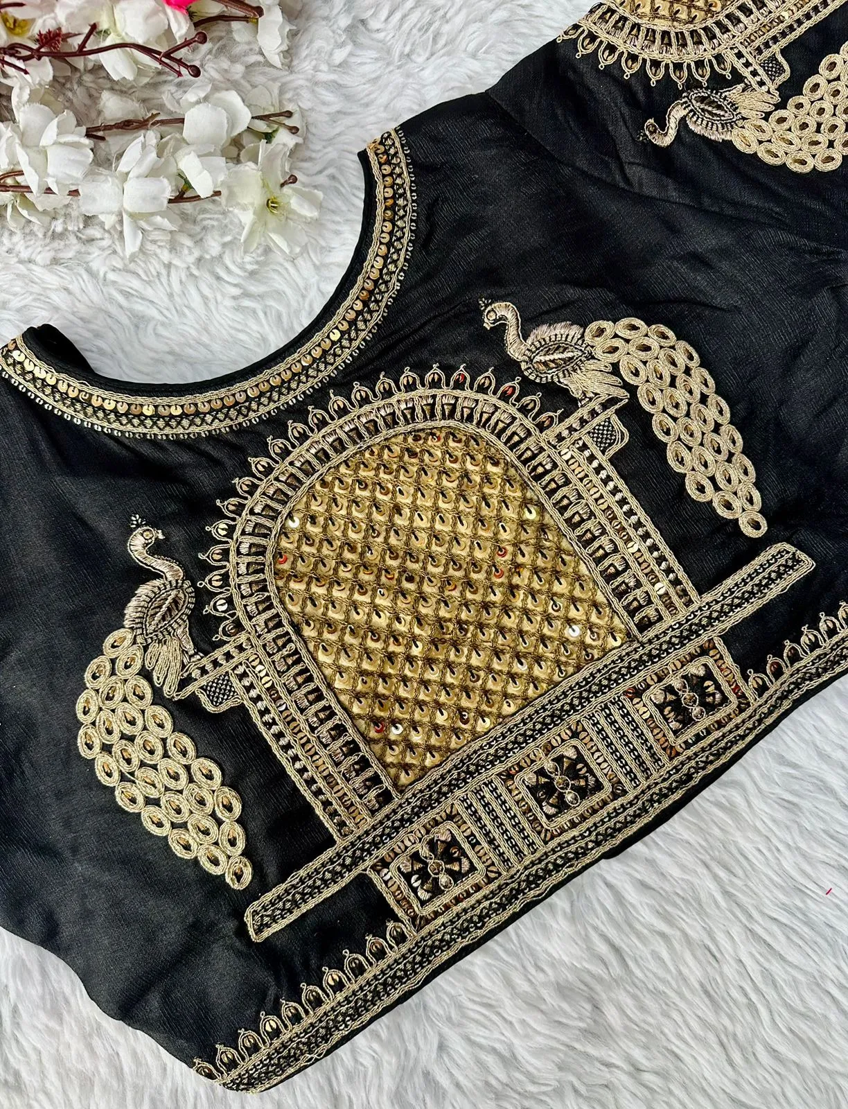 Black Watermelon Silk Blouse with Beautiful Cording and Hand-Touched Sequins