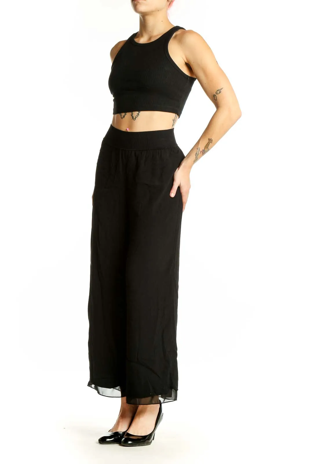 Black Wide-Leg Flowy Pants