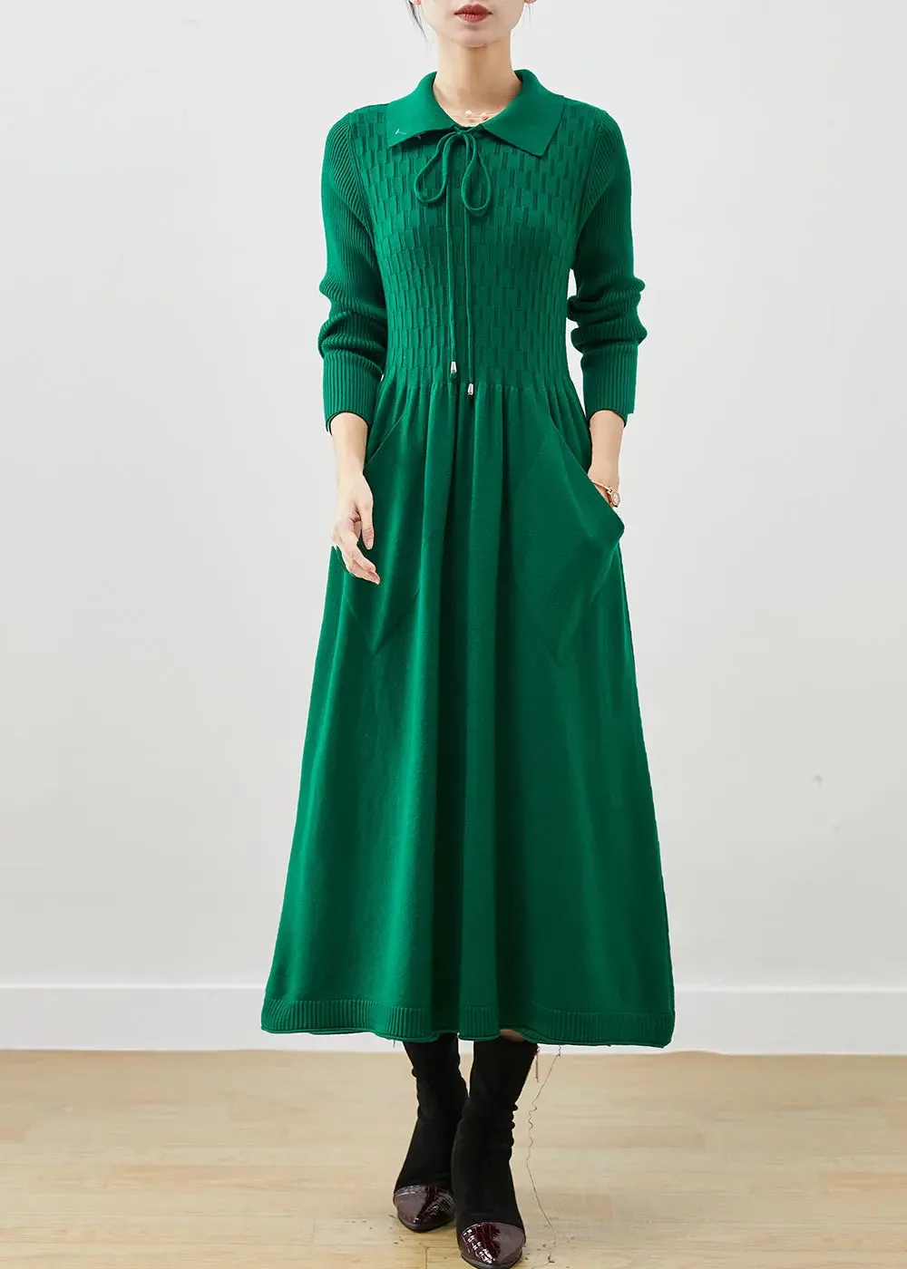 Blackish Lace Up Knit A Line Dresses