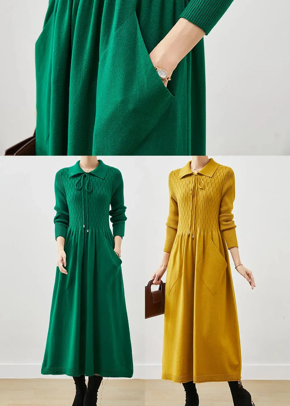 Blackish Lace Up Knit A Line Dresses