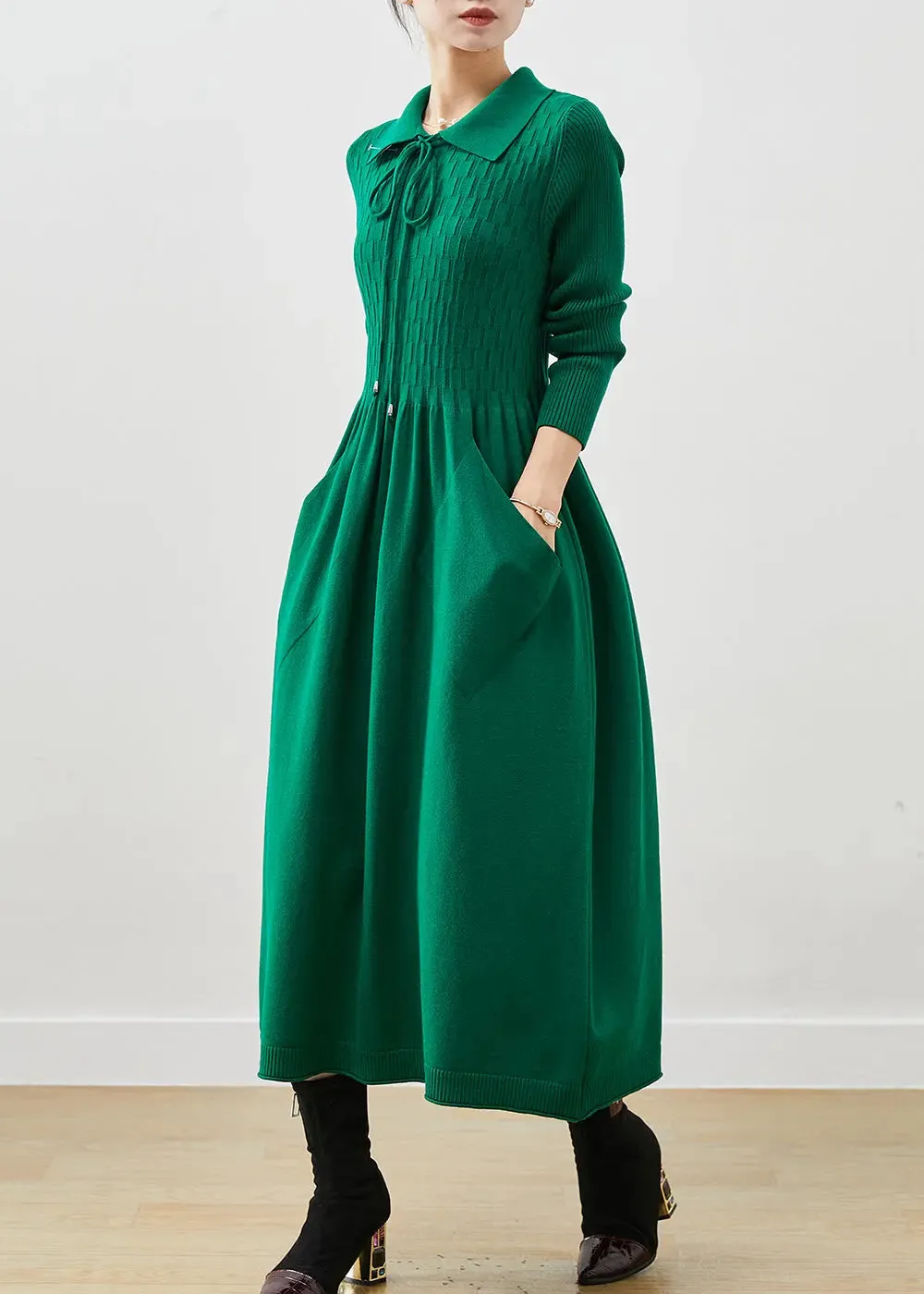 Blackish Lace Up Knit A Line Dresses