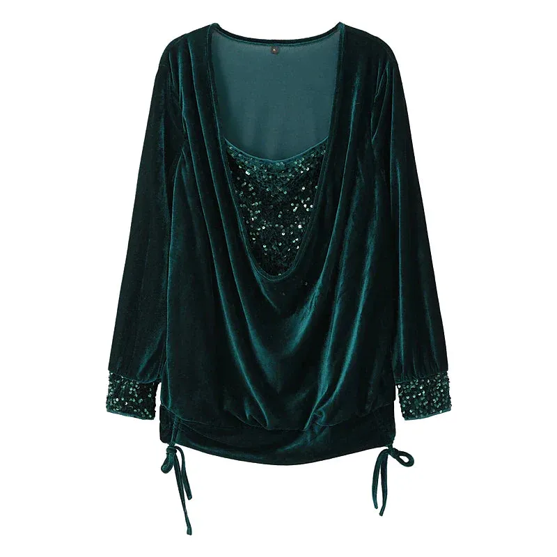 Blouse Women's Wine Red Dark Green Purple Solid / Plain Color Patchwork Sequin Daily Indoor Outdoor Classic U Neck Regular Fit S