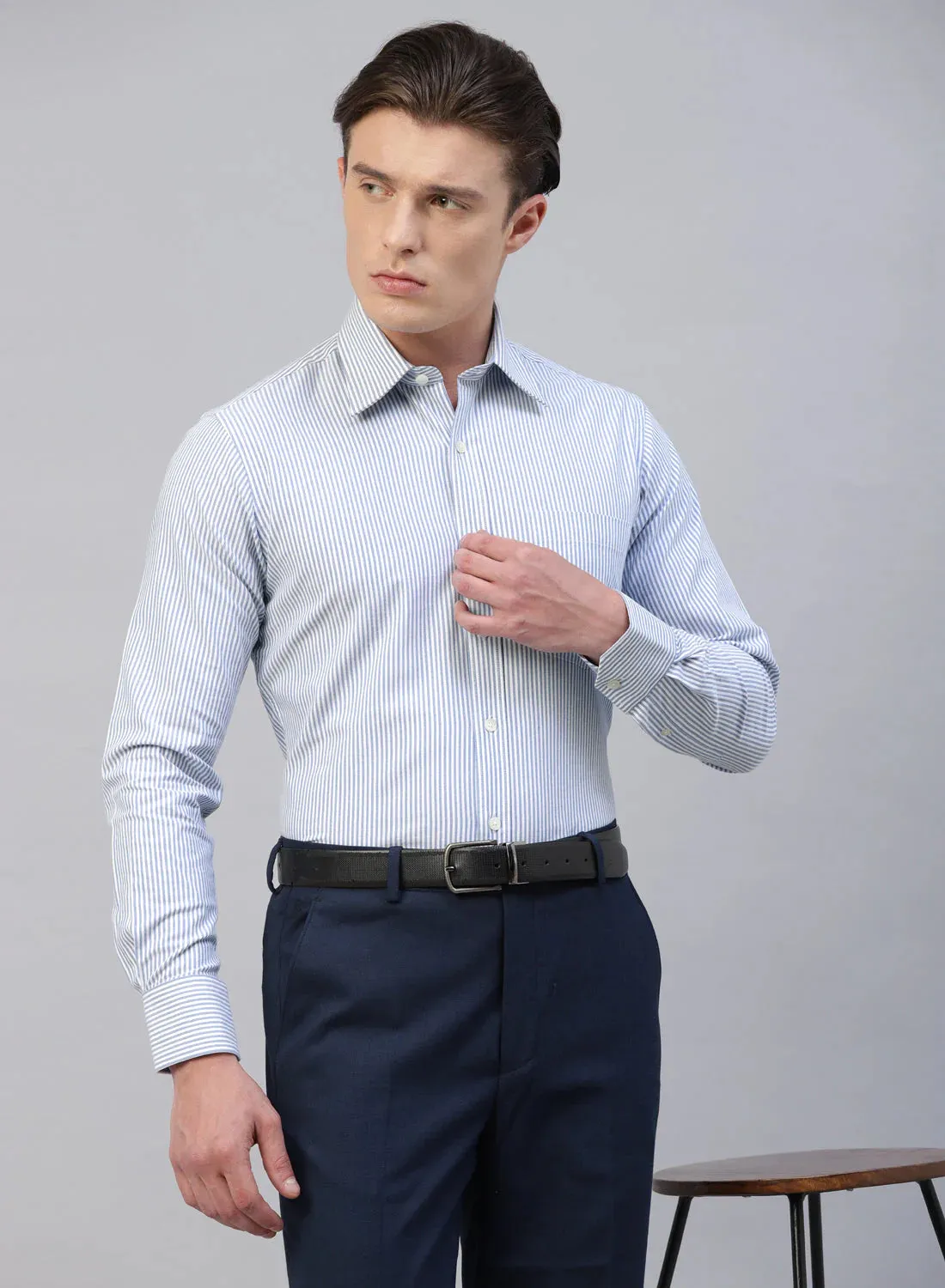 Blue 100% Cotton Stripe Formal Shirt