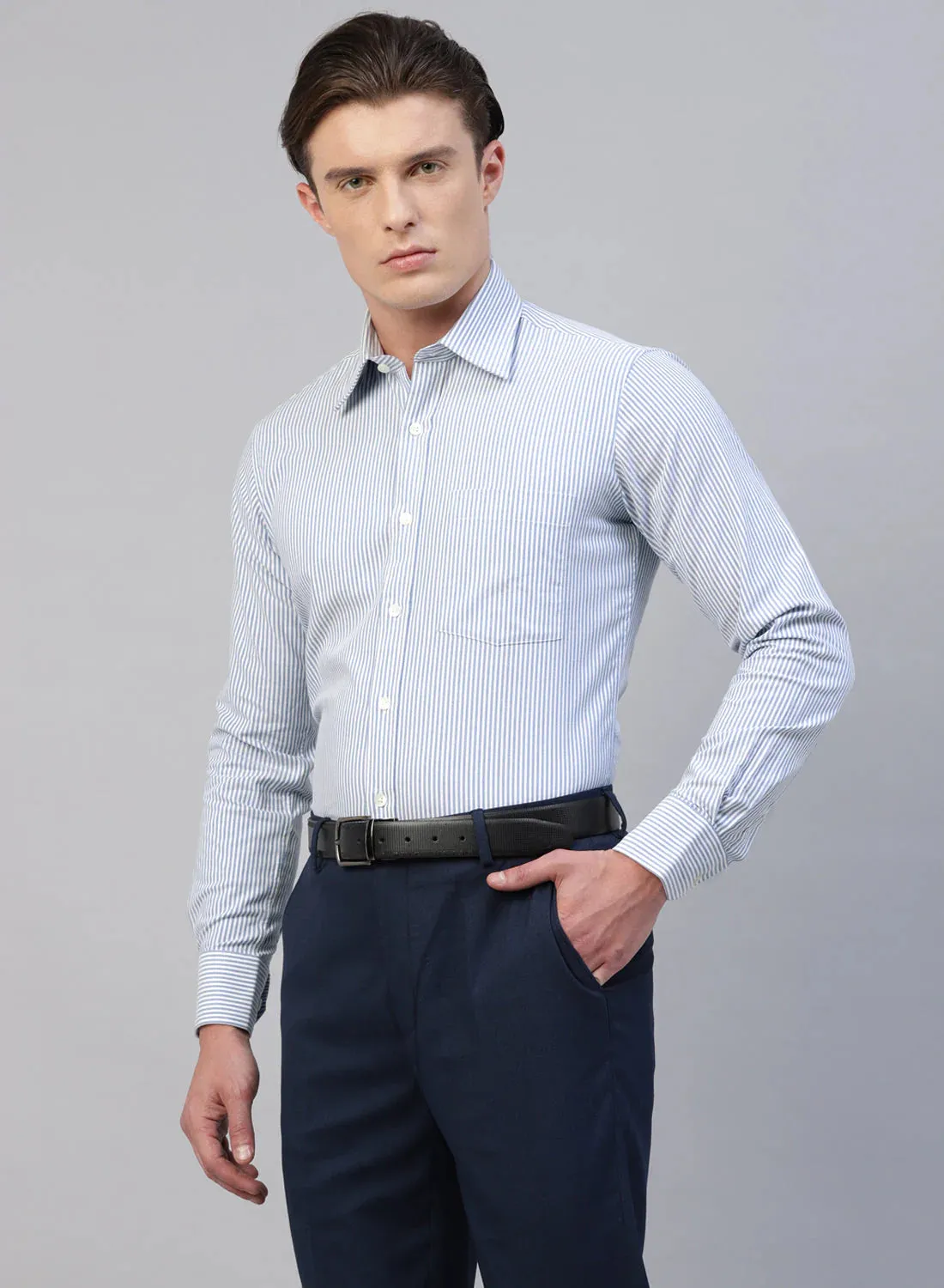 Blue 100% Cotton Stripe Formal Shirt