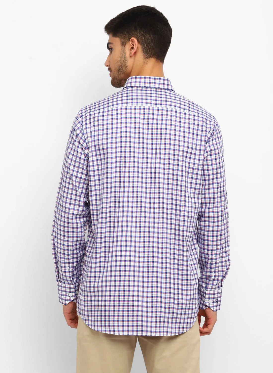 Blue Cotton Check Button Down Casual Shirt