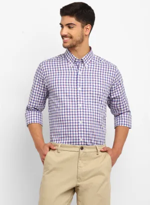 Blue Cotton Check Button Down Casual Shirt