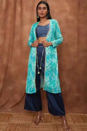 Blue Jacket With Bootcut Pant Set