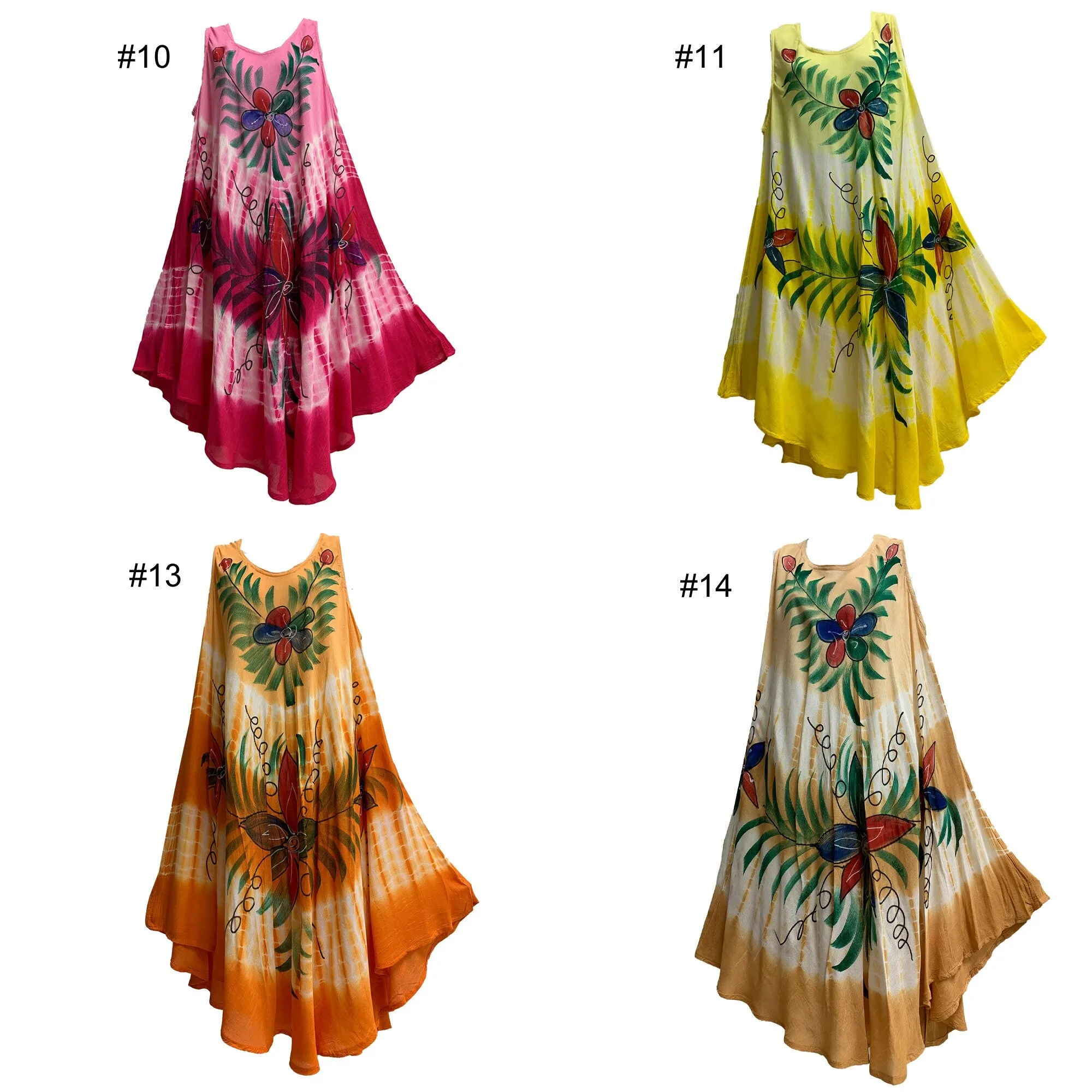 Bohemian Tie-Dye Floral Lightweight Soft Sleeveless Tank Caftan Long Sun Dress