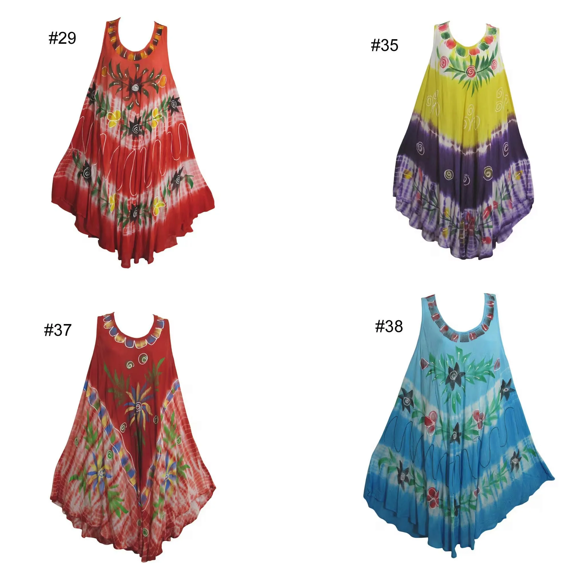 Bohemian Tie-Dye Floral Lightweight Soft Sleeveless Tank Caftan Long Sun Dress