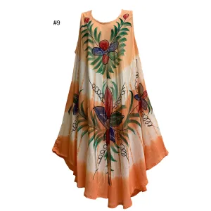 Bohemian Tie-Dye Floral Lightweight Soft Sleeveless Tank Caftan Long Sun Dress