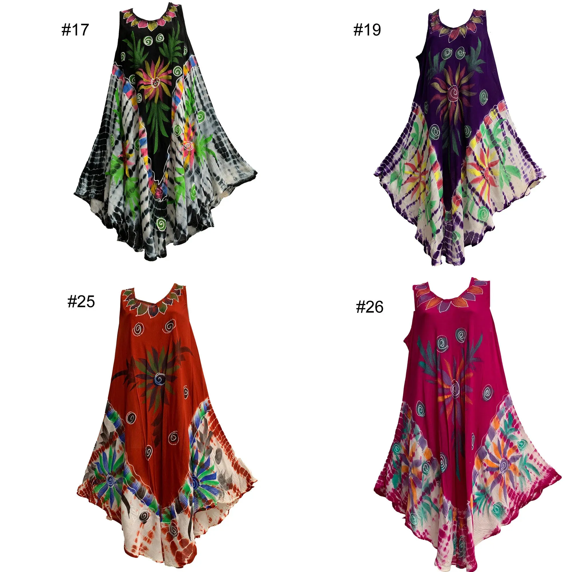 Bohemian Tie-Dye Floral Lightweight Soft Sleeveless Tank Caftan Long Sun Dress