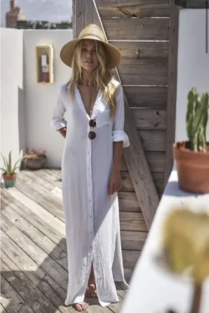Boyfriend Maxi Dress Gauze -White