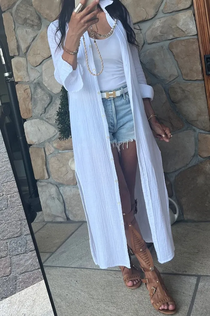 Boyfriend Maxi Dress Gauze -White