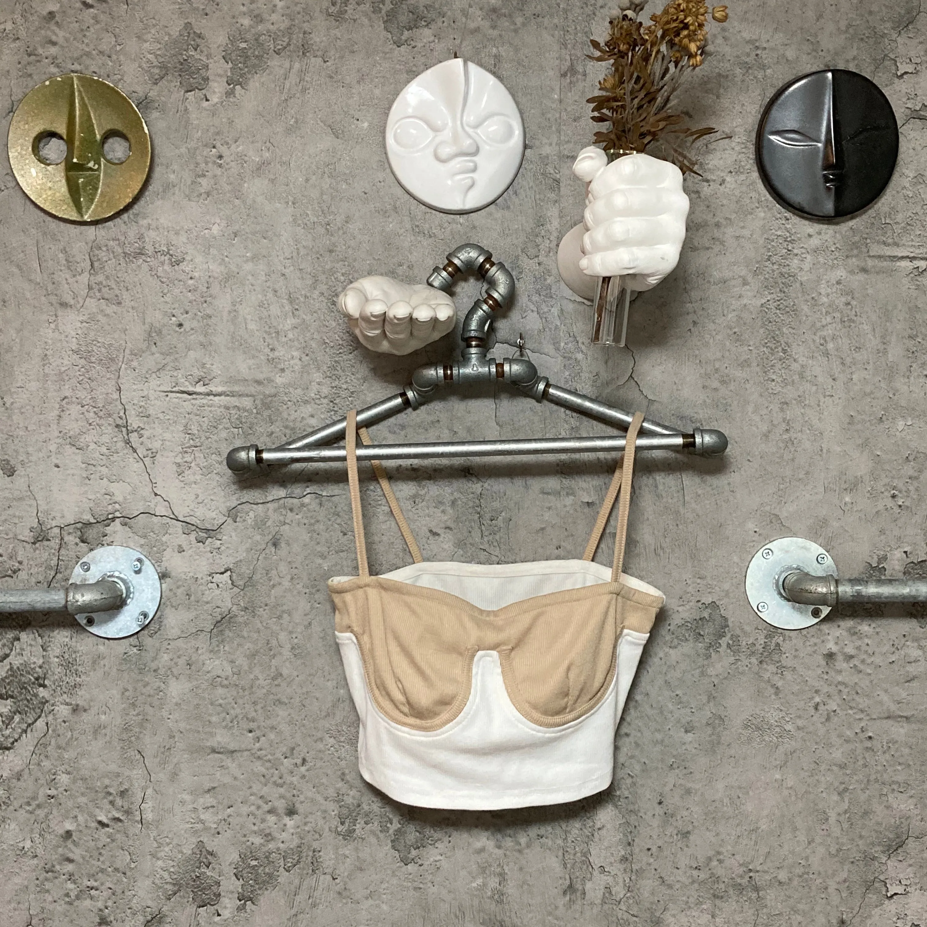 bra shaped top white beige