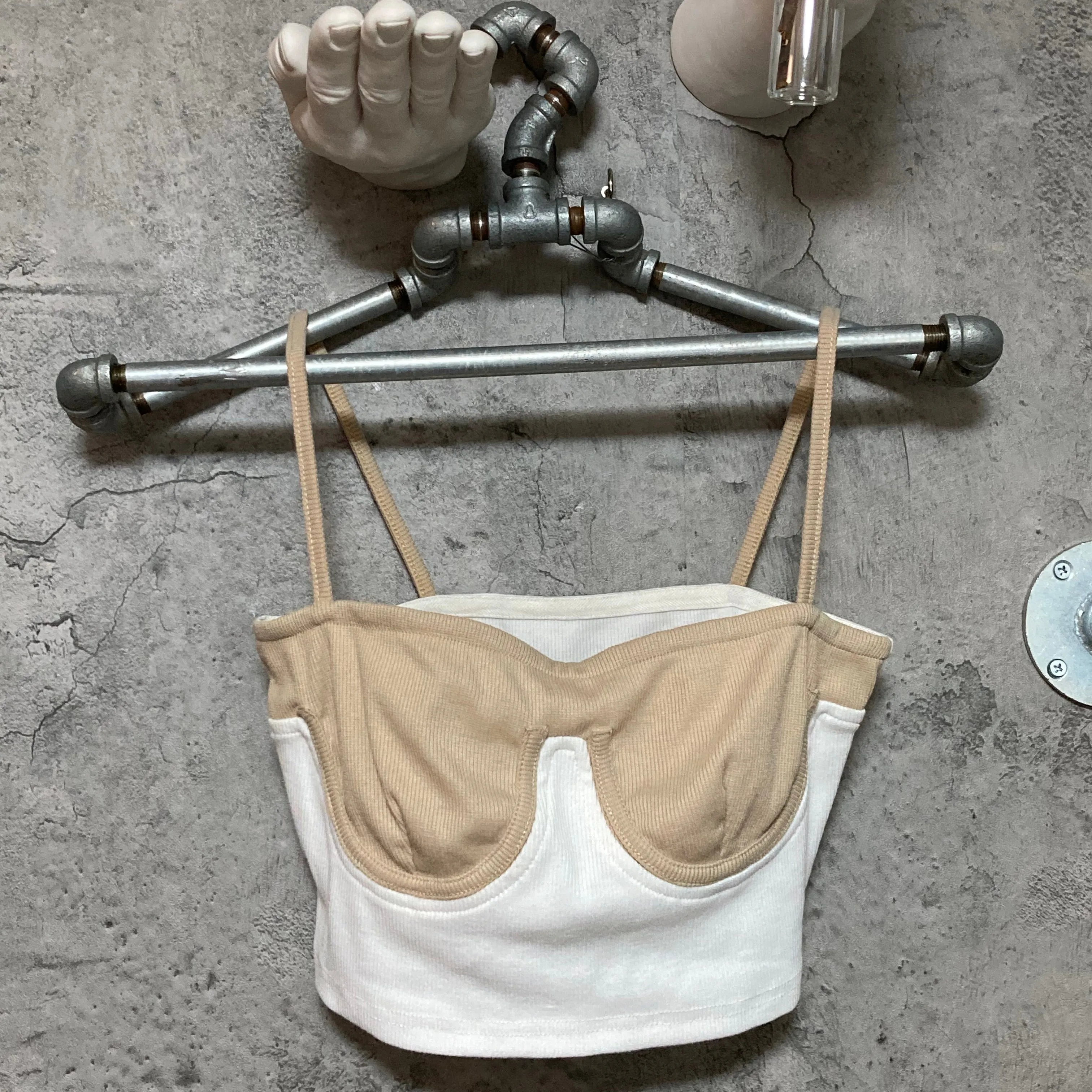 bra shaped top white beige