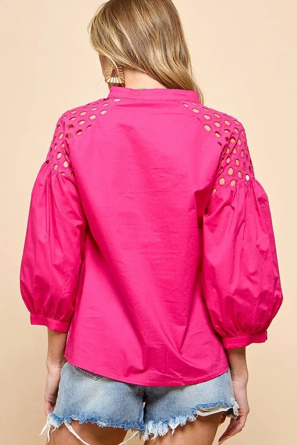 Cezele Lantern Sleeve Blouse in Rose