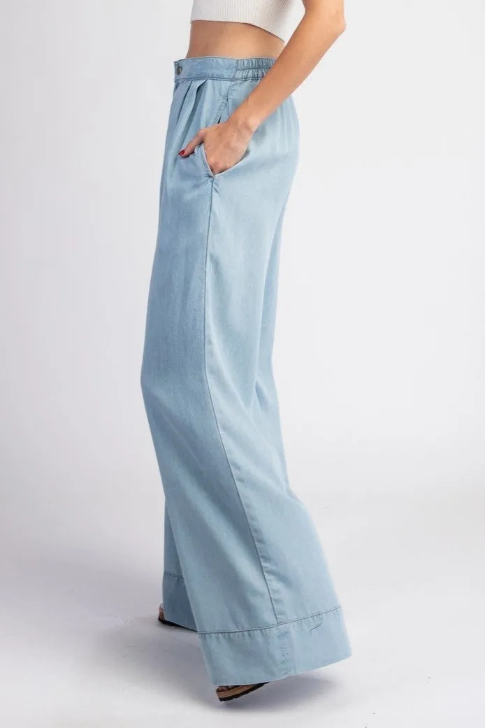 •CHAMBRAY• wide leg pleated pants