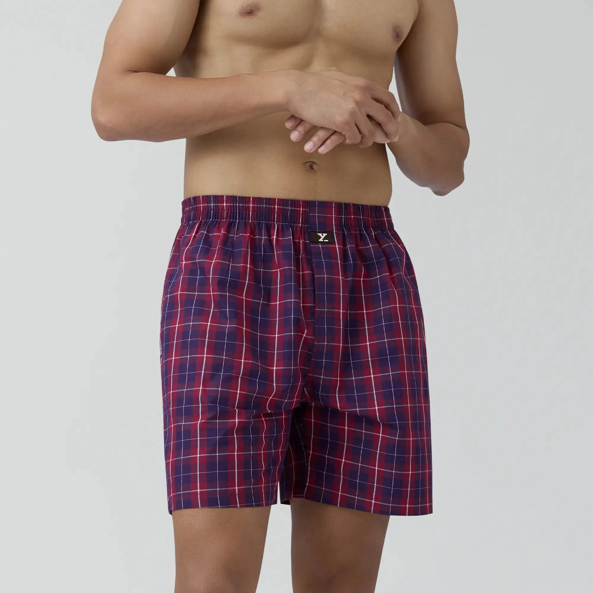 Checkmate Combed Cotton Boxer Shorts Autumn Maroon
