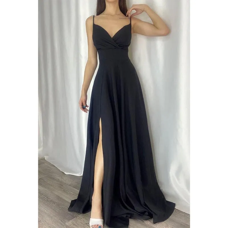 Chic & Modern A-line V-neck Spaghetti Straps Long Prom Formal Dress