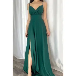 Chic & Modern A-line V-neck Spaghetti Straps Long Prom Formal Dress