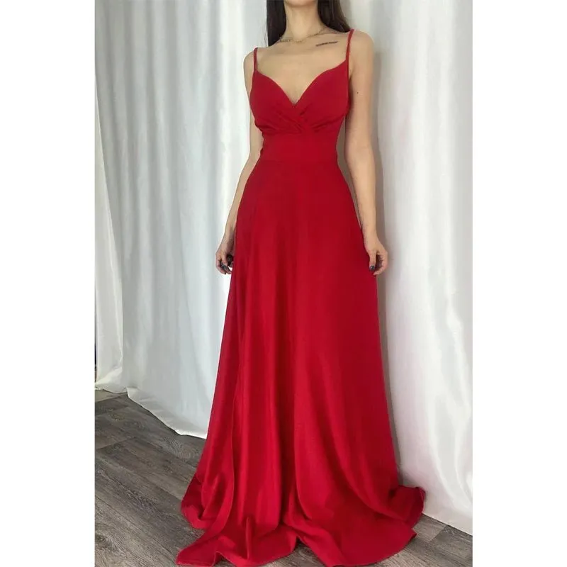 Chic & Modern A-line V-neck Spaghetti Straps Long Prom Formal Dress