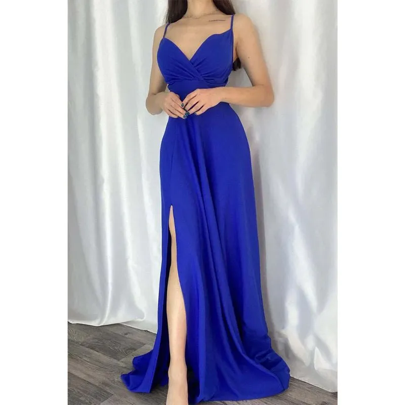 Chic & Modern A-line V-neck Spaghetti Straps Long Prom Formal Dress