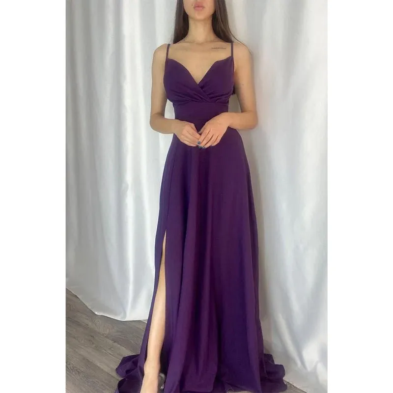 Chic & Modern A-line V-neck Spaghetti Straps Long Prom Formal Dress