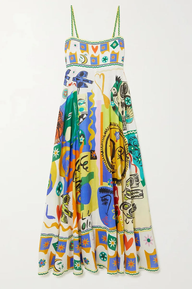 Chic geometric graffiti print suspender skirt