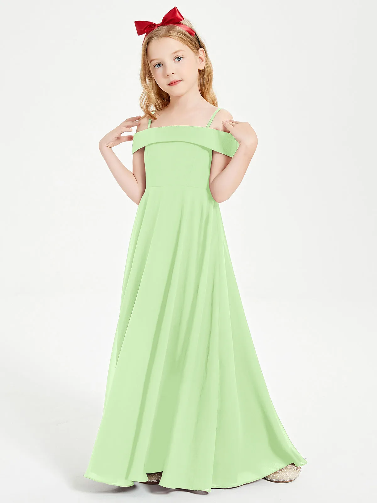 Chic Junior Bridesmaid Dresses Off the Shoulder Sage