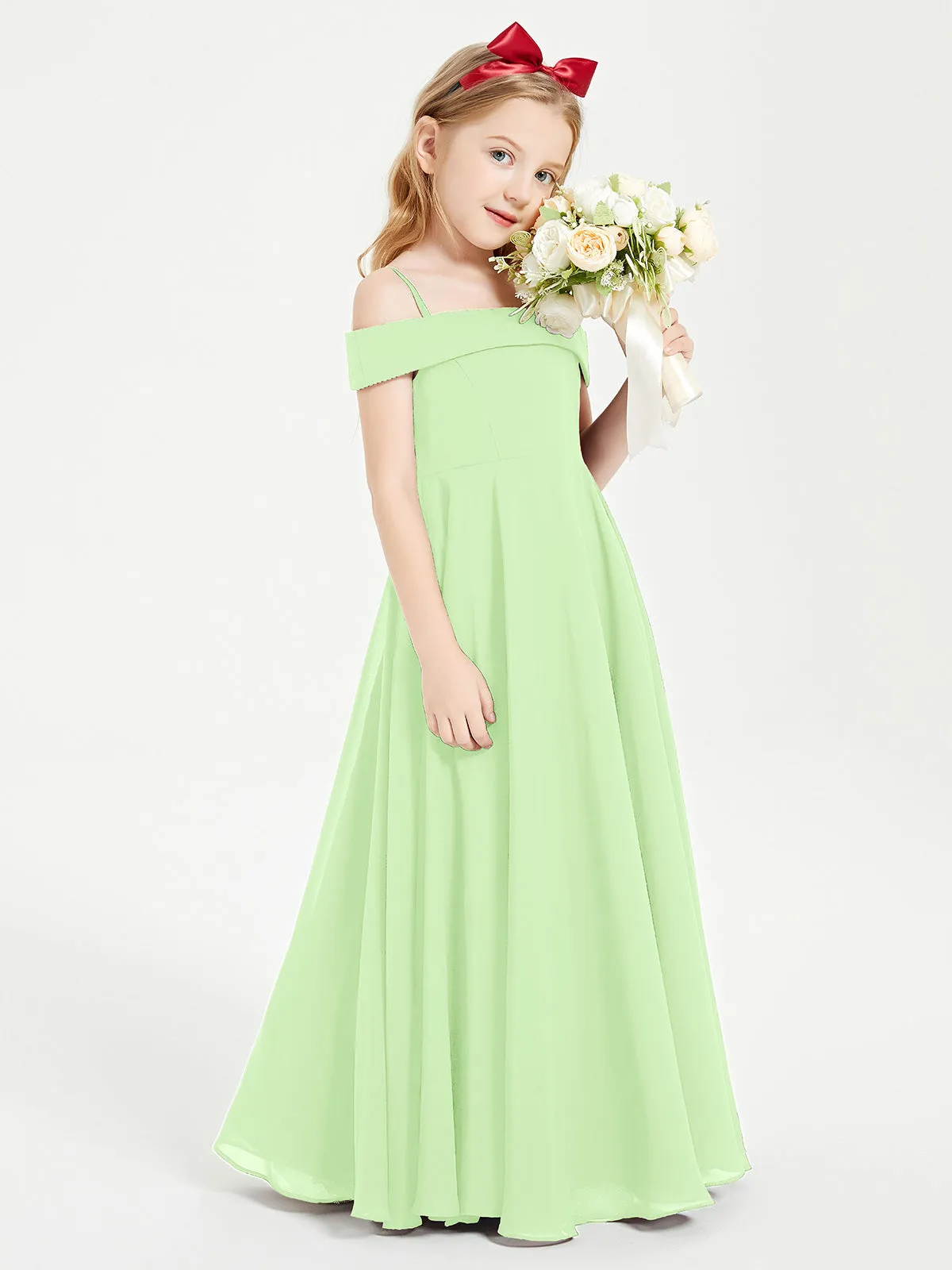 Chic Junior Bridesmaid Dresses Off the Shoulder Sage