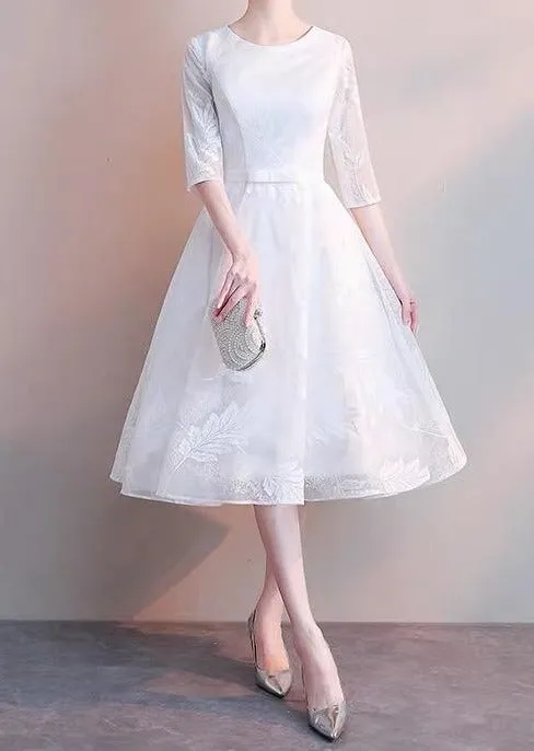 Chic white lace semi formal 8th grade graduation college party prom dresses #115546